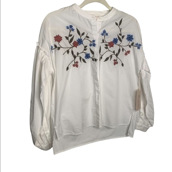 NWT BOHO Two by Vince Camuto Embroidered Poplin Blouse XS Cottagecore style - Picture 3 of 8